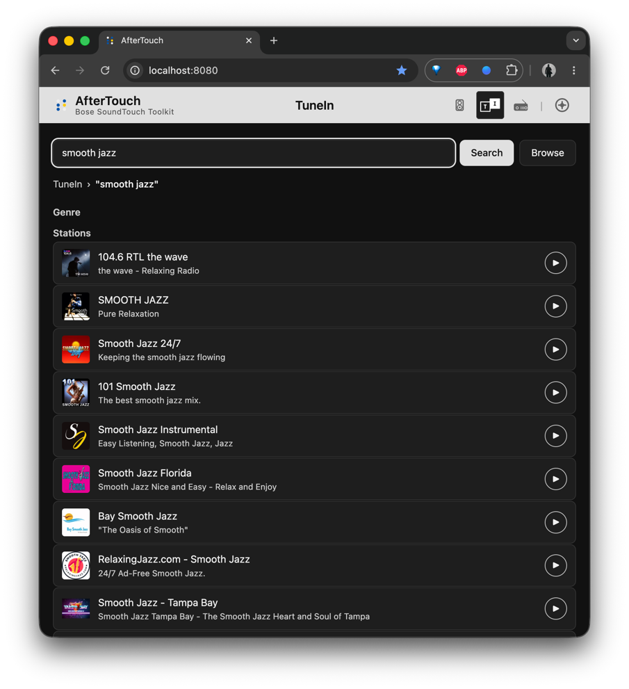 soundtouch-web TuneIn search — browsing smooth jazz stations