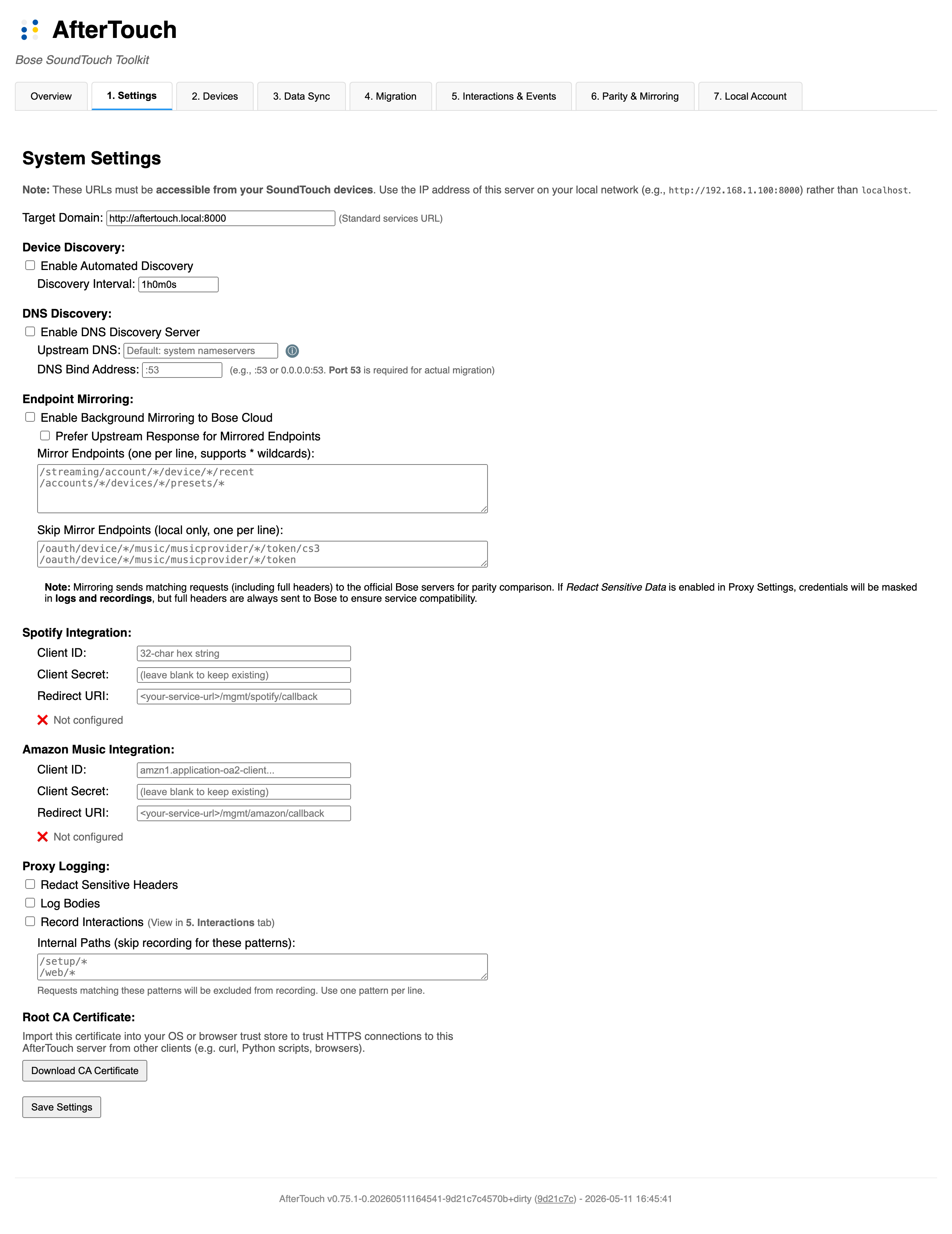 AfterTouch Settings tab